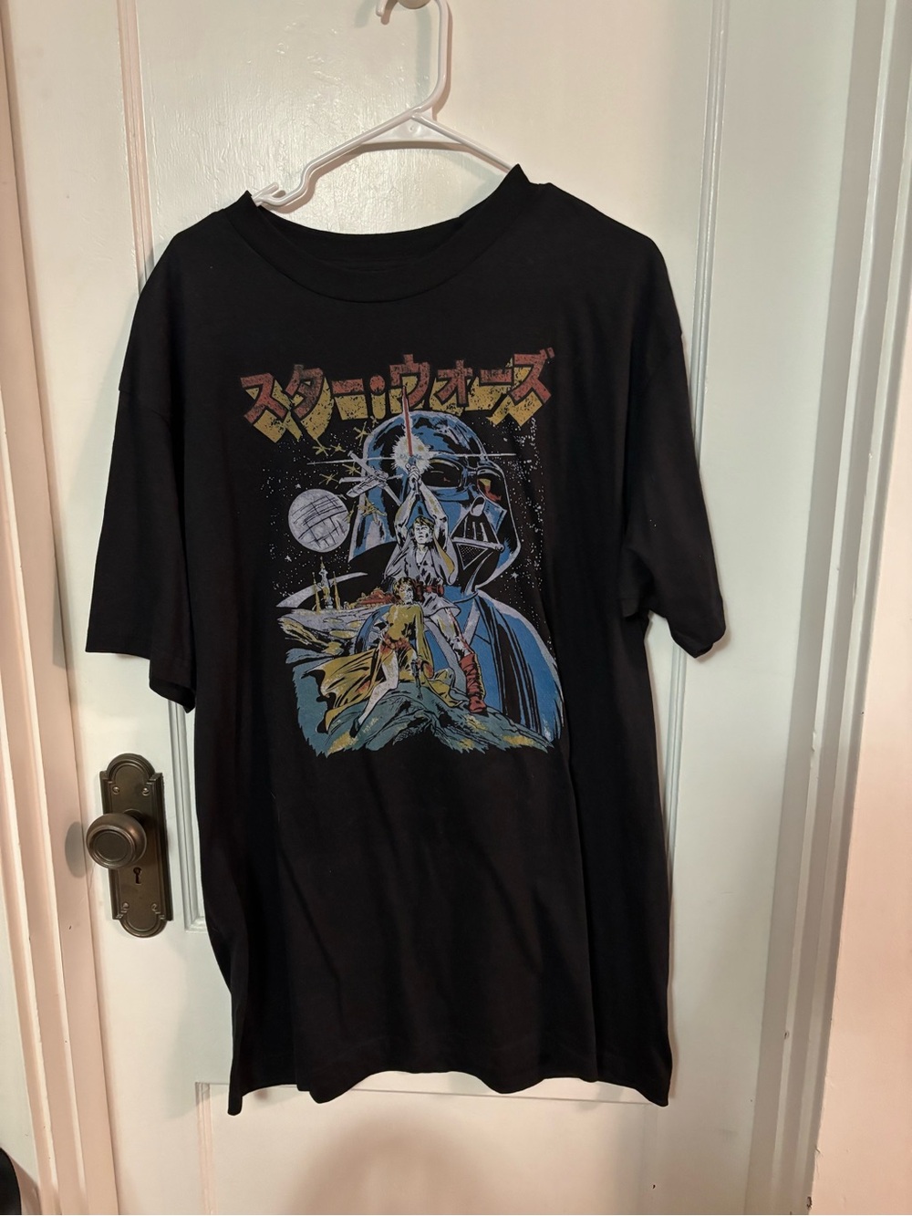 Star Wars Black Tee with Subtle Gray Logo and Multicolor Print